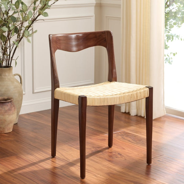 Safavieh Sezja Wicker Dining Chair with Victorian Scrollwork and Warm Honey Toned Woven Seat Walnut / Natural DCH1204C