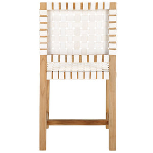 Safavieh Sorrento Dining Chair - Modern Teak Frame With Woven Leather Bands For Stylish Coastal Dining Spaces White / Natural DCH1208A