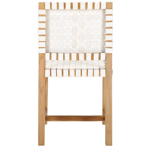 Safavieh Sorrento Dining Chair - Modern Teak Frame With Woven Leather Bands For Stylish Coastal Dining Spaces White / Natural DCH1208A