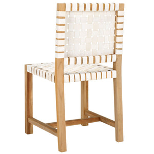 Safavieh Sorrento Dining Chair - Modern Teak Frame With Woven Leather Bands For Stylish Coastal Dining Spaces White / Natural DCH1208A