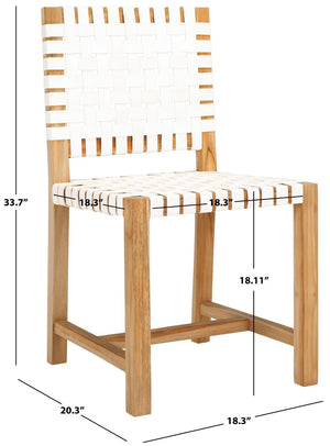 Safavieh Sorrento Dining Chair - Modern Teak Frame With Woven Leather Bands For Stylish Coastal Dining Spaces White / Natural DCH1208A