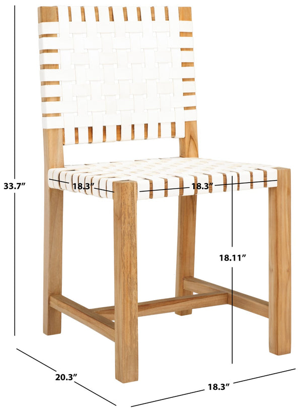 Safavieh Sorrento Dining Chair - Modern Teak Frame With Woven Leather Bands For Stylish Coastal Dining Spaces White / Natural DCH1208A