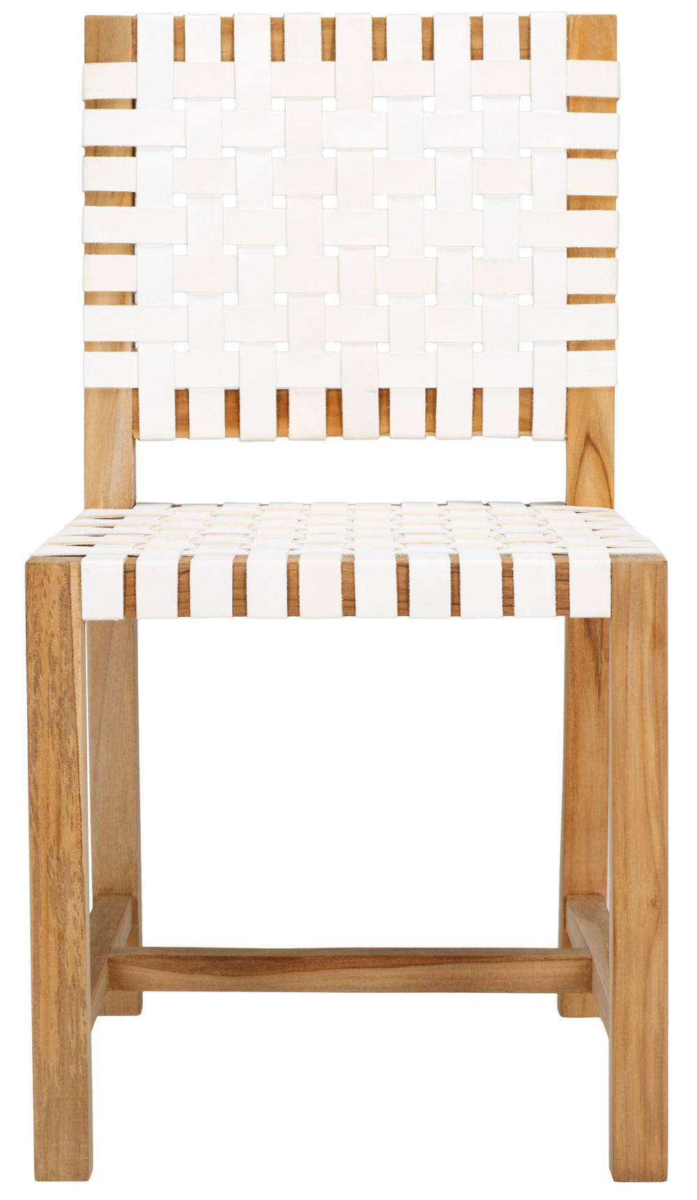 Safavieh Sorrento Dining Chair - Modern Teak Frame With Woven Leather Bands For Stylish Coastal Dining Spaces White / Natural DCH1208A