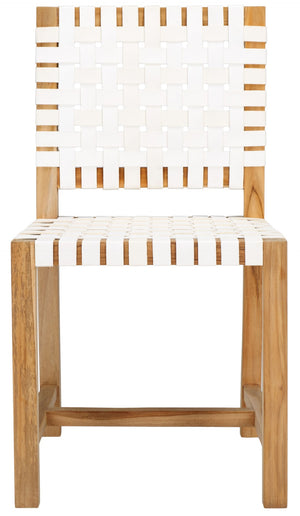 Safavieh Sorrento Dining Chair - Modern Teak Frame With Woven Leather Bands For Stylish Coastal Dining Spaces White / Natural DCH1208A