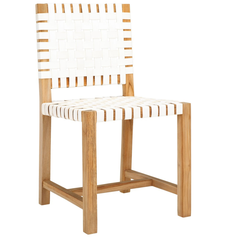 Safavieh Sorrento Dining Chair - Modern Teak Frame With Woven Leather Bands For Stylish Coastal Dining Spaces White / Natural DCH1208A
