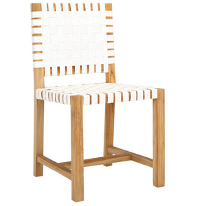 Safavieh Sorrento Dining Chair - Modern Teak Frame With Woven Leather Bands For Stylish Coastal Dining Spaces White / Natural DCH1208A