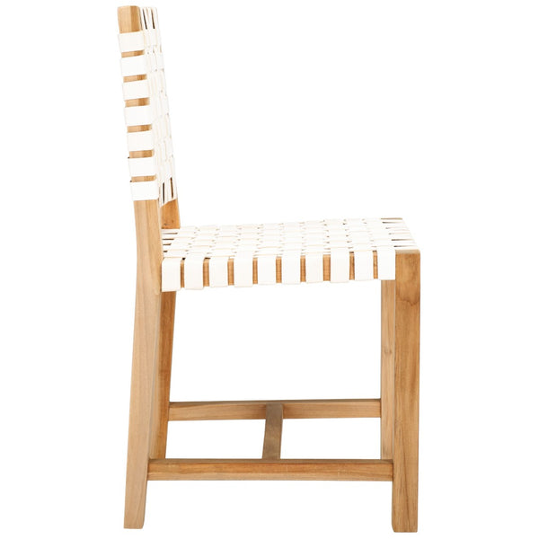Safavieh Sorrento Dining Chair - Modern Teak Frame With Woven Leather Bands For Stylish Coastal Dining Spaces White / Natural DCH1208A