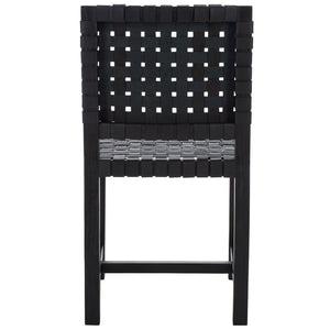 Safavieh Sorrento Dining Chair - Modern Teak Frame With Woven Leather Bands For Stylish Coastal Dining Spaces Black / Black DCH1208B