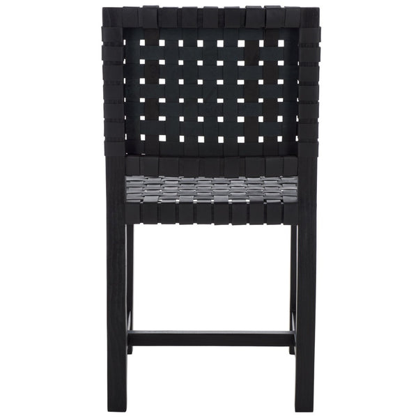 Safavieh Sorrento Dining Chair - Modern Teak Frame With Woven Leather Bands For Stylish Coastal Dining Spaces Black / Black DCH1208B