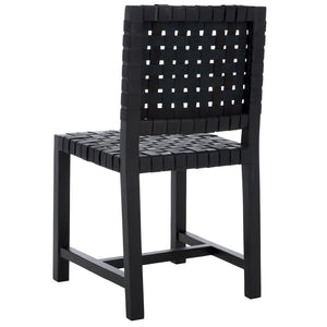 Safavieh Sorrento Dining Chair - Modern Teak Frame With Woven Leather Bands For Stylish Coastal Dining Spaces Black / Black DCH1208B