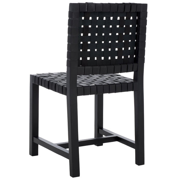 Safavieh Sorrento Dining Chair - Modern Teak Frame With Woven Leather Bands For Stylish Coastal Dining Spaces Black / Black DCH1208B