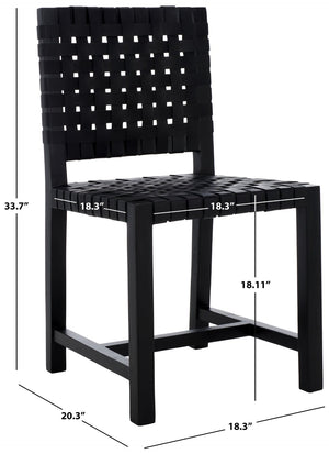 Safavieh Sorrento Dining Chair - Modern Teak Frame With Woven Leather Bands For Stylish Coastal Dining Spaces Black / Black DCH1208B