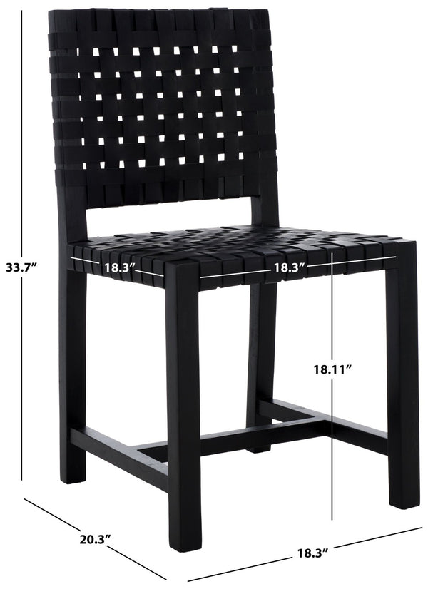 Safavieh Sorrento Dining Chair - Modern Teak Frame With Woven Leather Bands For Stylish Coastal Dining Spaces Black / Black DCH1208B