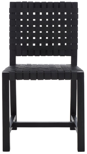 Safavieh Sorrento Dining Chair - Modern Teak Frame With Woven Leather Bands For Stylish Coastal Dining Spaces Black / Black DCH1208B