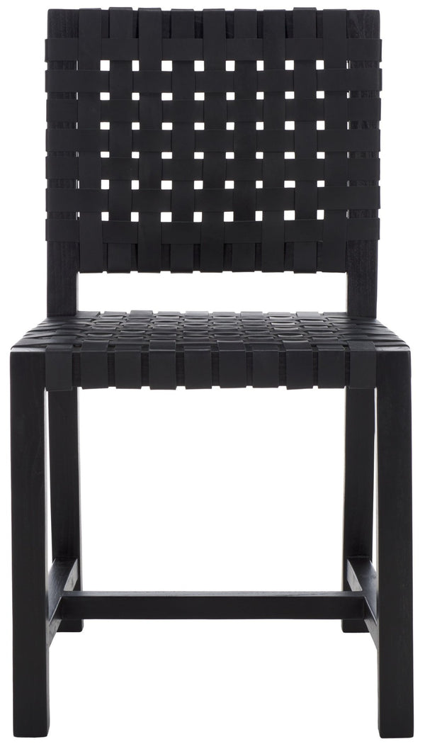 Safavieh Sorrento Dining Chair - Modern Teak Frame With Woven Leather Bands For Stylish Coastal Dining Spaces Black / Black DCH1208B