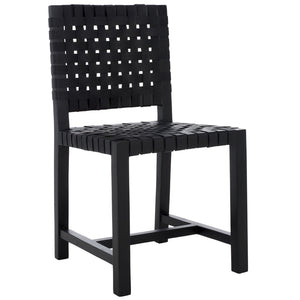 Safavieh Sorrento Dining Chair - Modern Teak Frame With Woven Leather Bands For Stylish Coastal Dining Spaces Black / Black DCH1208B
