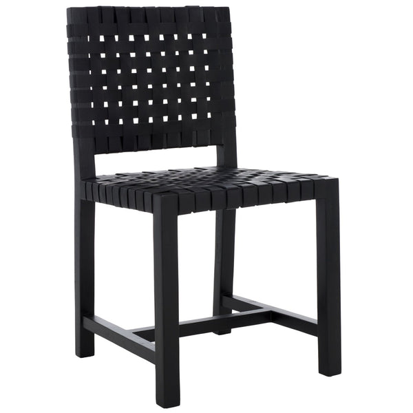 Safavieh Sorrento Dining Chair - Modern Teak Frame With Woven Leather Bands For Stylish Coastal Dining Spaces Black / Black DCH1208B