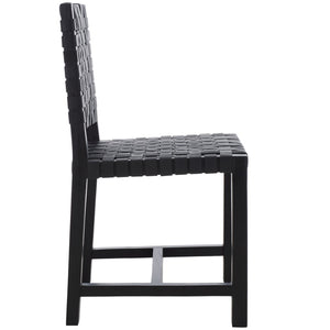 Safavieh Sorrento Dining Chair - Modern Teak Frame With Woven Leather Bands For Stylish Coastal Dining Spaces Black / Black DCH1208B