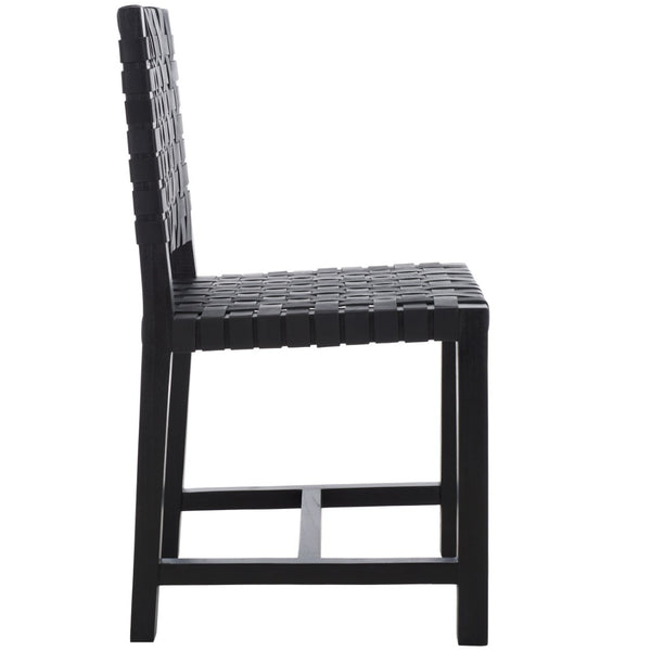 Safavieh Sorrento Dining Chair - Modern Teak Frame With Woven Leather Bands For Stylish Coastal Dining Spaces Black / Black DCH1208B