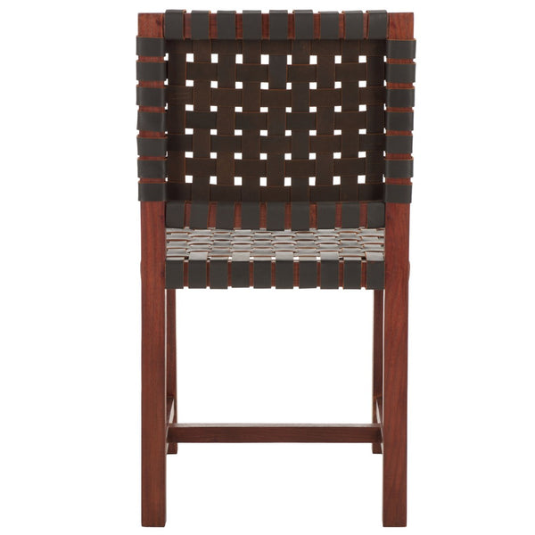 Safavieh Sorrento Dining Chair - Modern Teak Frame With Woven Leather Bands For Stylish Coastal Dining Spaces Brown / Brown DCH1208C