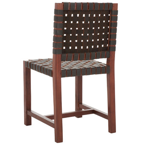 Safavieh Sorrento Dining Chair - Modern Teak Frame With Woven Leather Bands For Stylish Coastal Dining Spaces Brown / Brown DCH1208C
