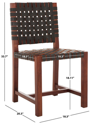 Safavieh Sorrento Dining Chair - Modern Teak Frame With Woven Leather Bands For Stylish Coastal Dining Spaces Brown / Brown DCH1208C