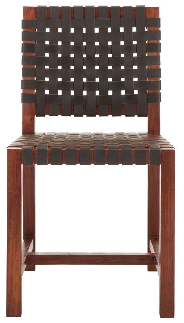 Safavieh Sorrento Dining Chair - Modern Teak Frame With Woven Leather Bands For Stylish Coastal Dining Spaces Brown / Brown DCH1208C