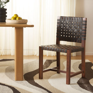 Safavieh Sorrento Dining Chair - Modern Teak Frame With Woven Leather Bands For Stylish Coastal Dining Spaces Brown / Brown DCH1208C