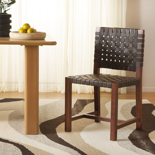 Safavieh Sorrento Dining Chair - Modern Teak Frame With Woven Leather Bands For Stylish Coastal Dining Spaces Brown / Brown DCH1208C