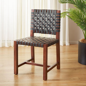 Safavieh Sorrento Dining Chair - Modern Teak Frame With Woven Leather Bands For Stylish Coastal Dining Spaces Brown / Brown DCH1208C