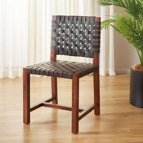 Safavieh Sorrento Dining Chair - Modern Teak Frame With Woven Leather Bands For Stylish Coastal Dining Spaces Brown / Brown DCH1208C