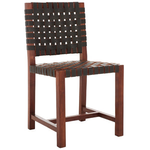 Safavieh Sorrento Dining Chair - Modern Teak Frame With Woven Leather Bands For Stylish Coastal Dining Spaces Brown / Brown DCH1208C