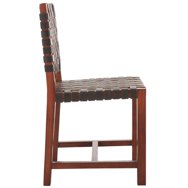 Safavieh Sorrento Dining Chair - Modern Teak Frame With Woven Leather Bands For Stylish Coastal Dining Spaces Brown / Brown DCH1208C
