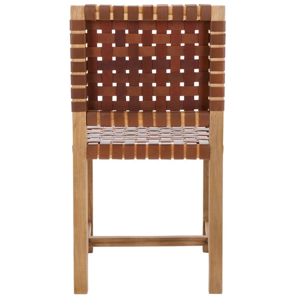 Safavieh Sorrento Dining Chair - Modern Teak Frame With Woven Leather Bands For Stylish Coastal Dining Spaces Light Honey / Natural DCH1208D