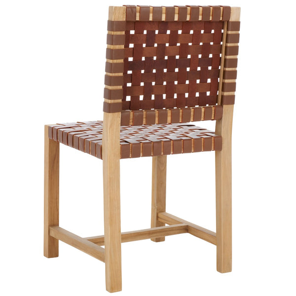 Safavieh Sorrento Dining Chair - Modern Teak Frame With Woven Leather Bands For Stylish Coastal Dining Spaces Light Honey / Natural DCH1208D