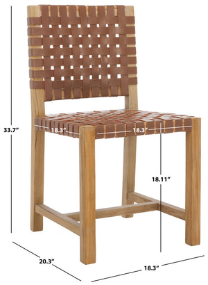 Safavieh Sorrento Dining Chair - Modern Teak Frame With Woven Leather Bands For Stylish Coastal Dining Spaces Light Honey / Natural DCH1208D