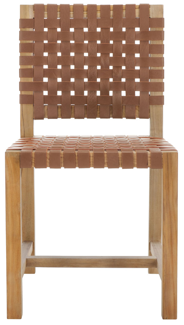 Safavieh Sorrento Dining Chair - Modern Teak Frame With Woven Leather Bands For Stylish Coastal Dining Spaces Light Honey / Natural DCH1208D