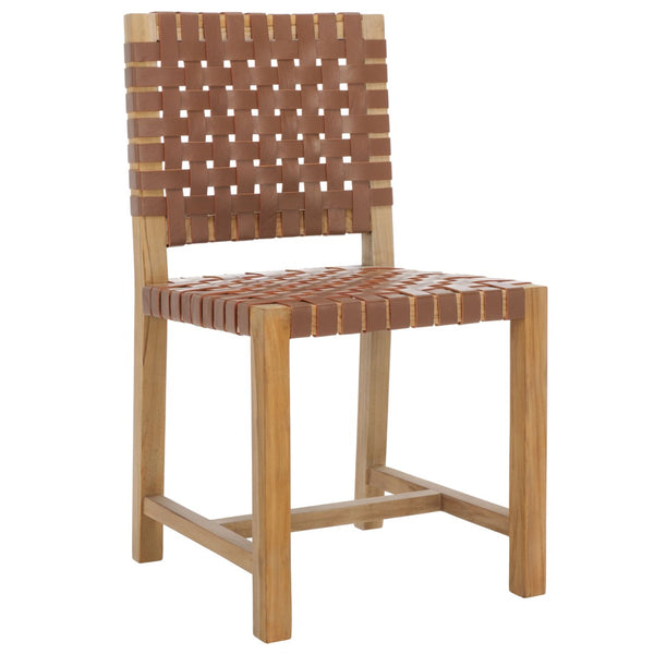 Safavieh Sorrento Dining Chair - Modern Teak Frame With Woven Leather Bands For Stylish Coastal Dining Spaces Light Honey / Natural DCH1208D