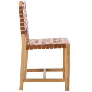 Safavieh Sorrento Dining Chair - Modern Teak Frame With Woven Leather Bands For Stylish Coastal Dining Spaces Light Honey / Natural DCH1208D