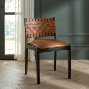 Safavieh Alcuin Dining Chair - Stylish Saddle Seat With Elegant Wood Frame For Chic Dining Spaces Saddle ,Black Leather,Wood,Fabric,Foam Dch1213a