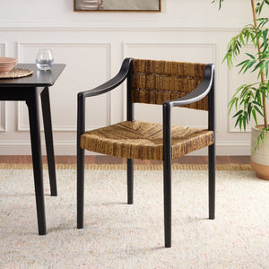 Safavieh Aksel Arm Dining Chair - Natural Banana Leaf Weaving & Sleek Black Wood Frame For Modern Comfort DCH1214A