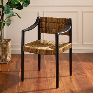Safavieh Aksel Arm Dining Chair - Natural Banana Fiber & Sleek Black Design For Stylish Dining Spaces Banana Natural ,Black Banana,Wood Dch1214a