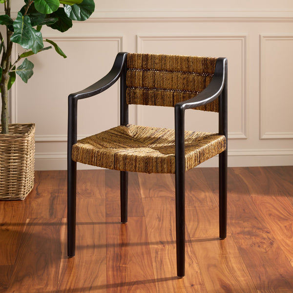 Safavieh Aksel Arm Dining Chair - Natural Banana Fiber & Sleek Black Design For Stylish Dining Spaces Banana Natural ,Black Banana,Wood Dch1214a
