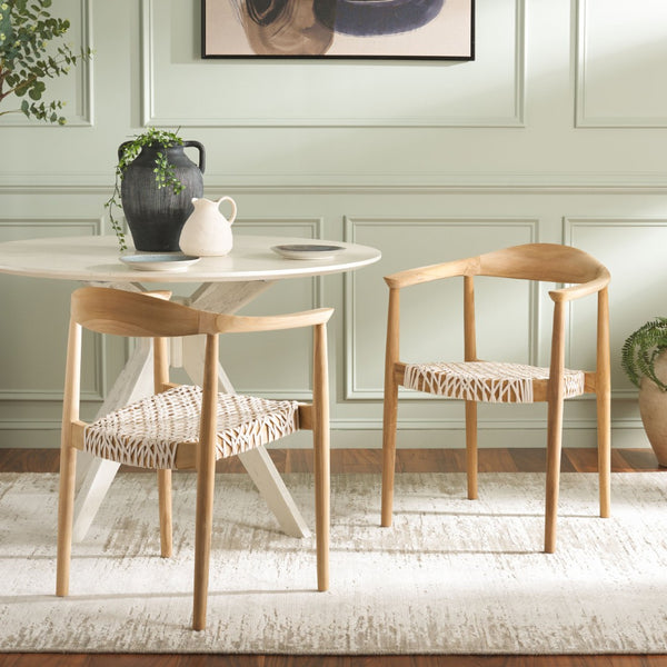 Safavieh BANDELIER Stacking Dining Chair - Modern Sculptural Design with Premium Leather and Wood Durability White / Natural DCH1216A-SET2