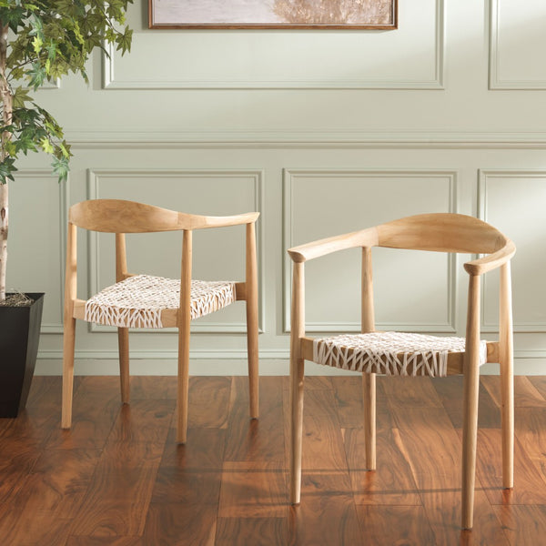 Safavieh BANDELIER Stacking Dining Chair - Modern Sculptural Design with Premium Leather and Wood Durability White / Natural DCH1216A-SET2