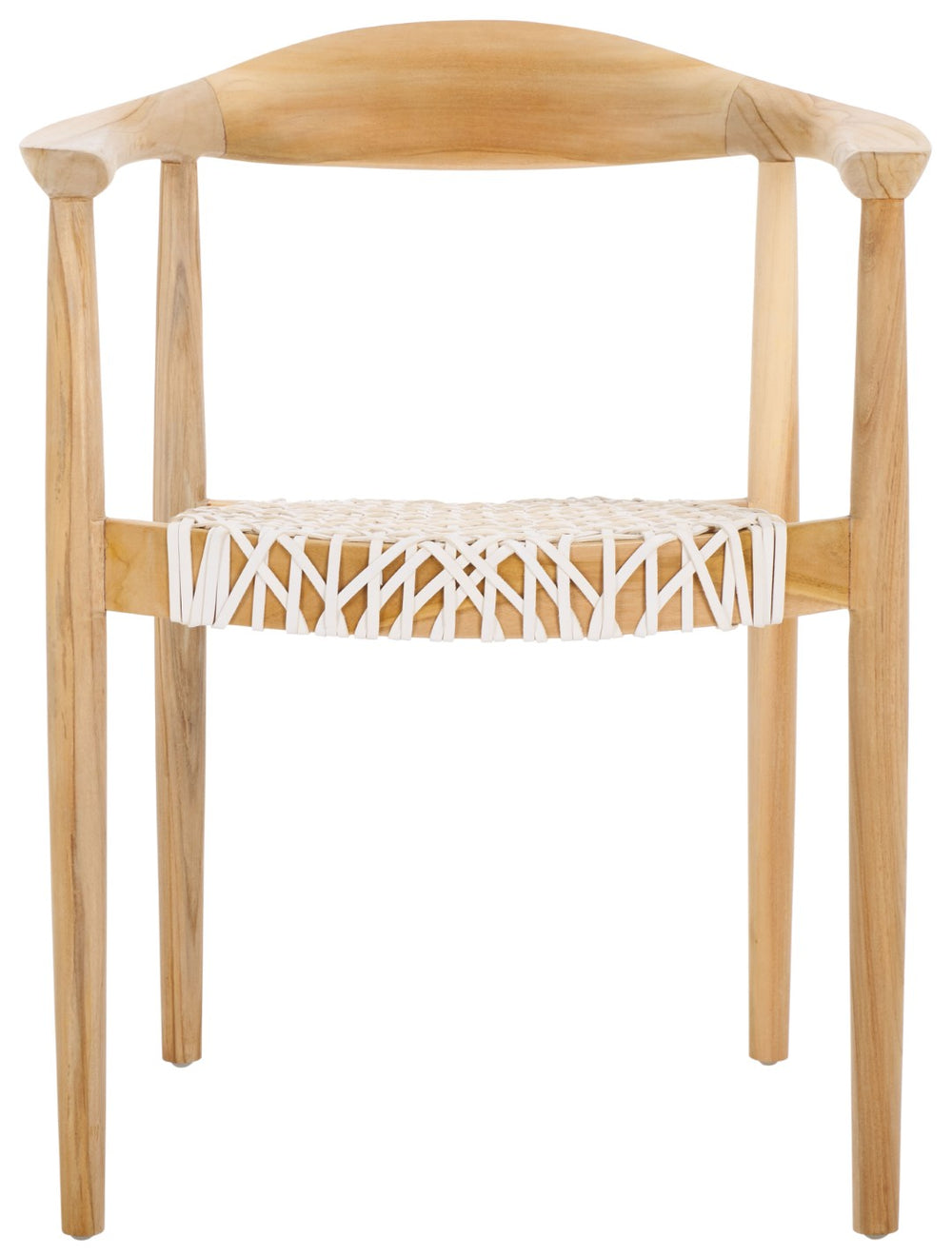 Safavieh BANDELIER Stacking Dining Chair - Modern Sculptural Design with Premium Leather and Wood Durability White / Natural DCH1216A-SET2
