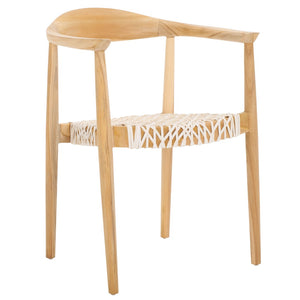 Safavieh BANDELIER Stacking Dining Chair - Modern Sculptural Design with Premium Leather and Wood Durability White / Natural DCH1216A-SET2