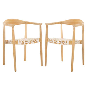 Safavieh BANDELIER Stacking Dining Chair - Modern Sculptural Design with Premium Leather and Wood Durability White / Natural DCH1216A-SET2