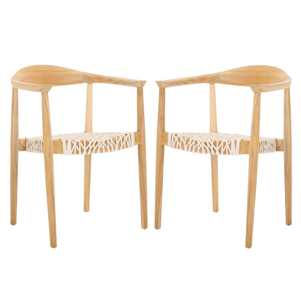 Safavieh BANDELIER Stacking Dining Chair - Modern Sculptural Design with Premium Leather and Wood Durability White / Natural DCH1216A-SET2