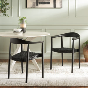 Safavieh BANDELIER Stacking Dining Chair - Modern Sculptural Design with Premium Leather and Wood Durability Black / Black DCH1216B-SET2